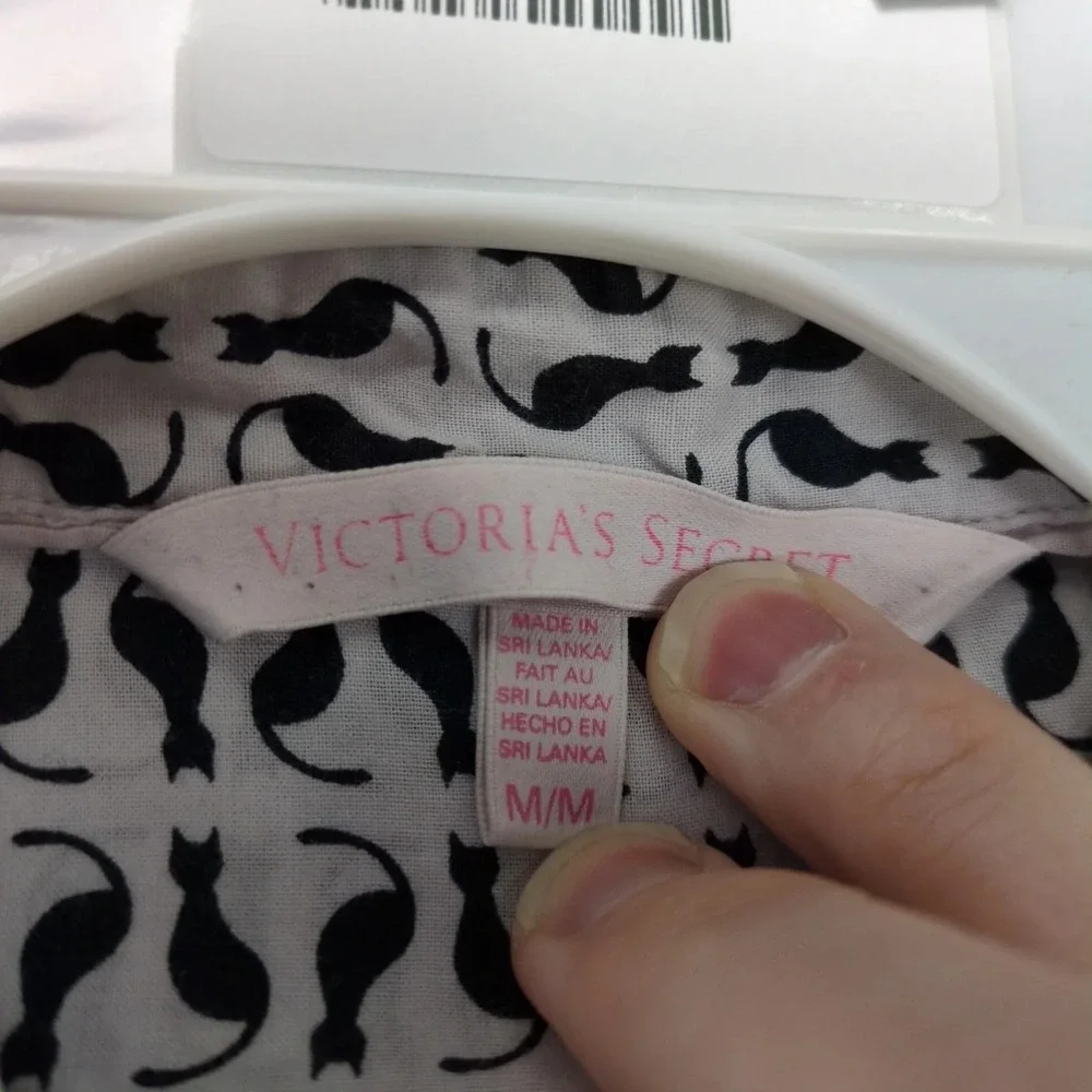 Victoria's Secret Pink Black Cat 2pc Pajama Set Womens Sz M Cotton Sleepwear Y2K